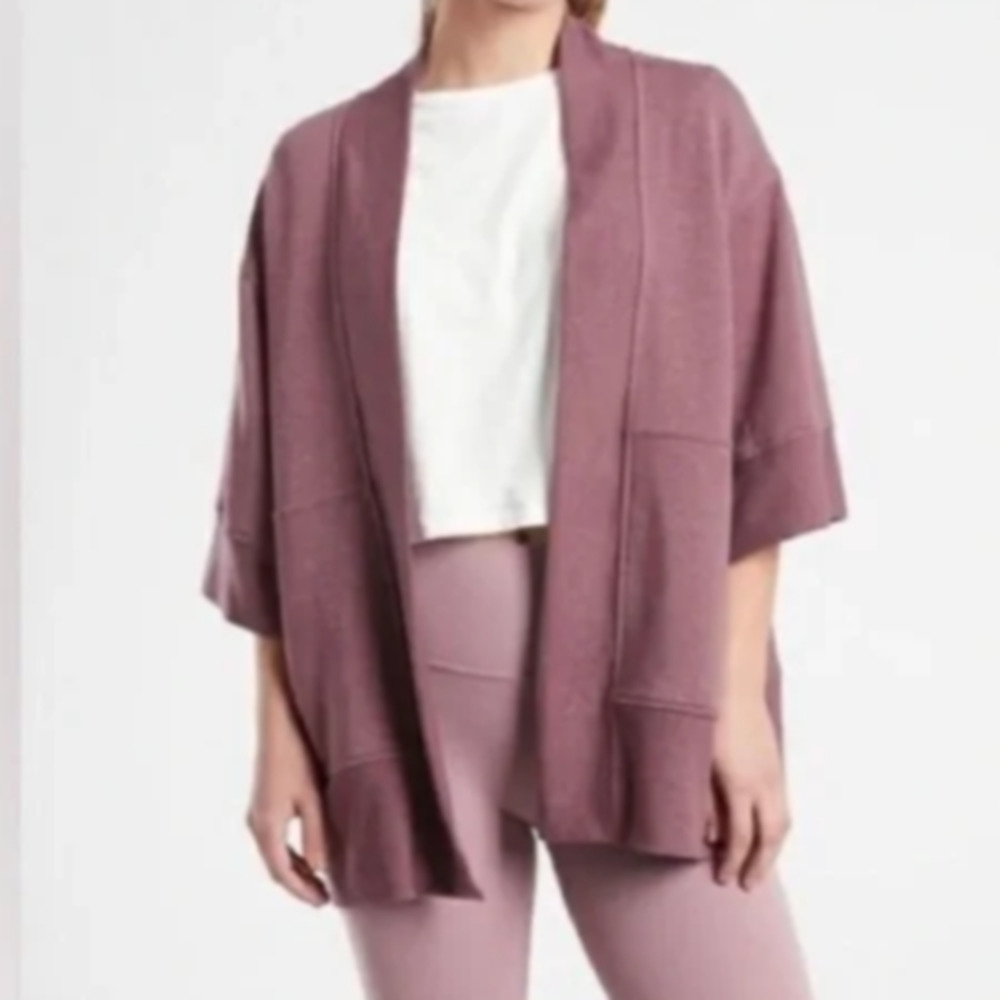 Athleta lotus textured wrap cardigan, confetti textured fabric, two pockets, S/M